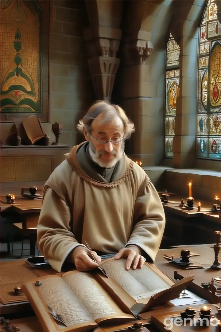 a man sitting at a table with an open book