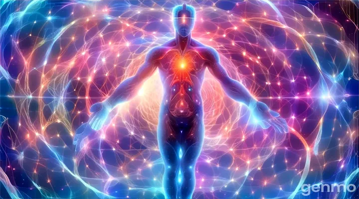 a person standing in front of a colorful circle