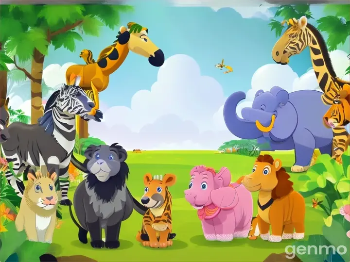 a group of animals standing in the jungle