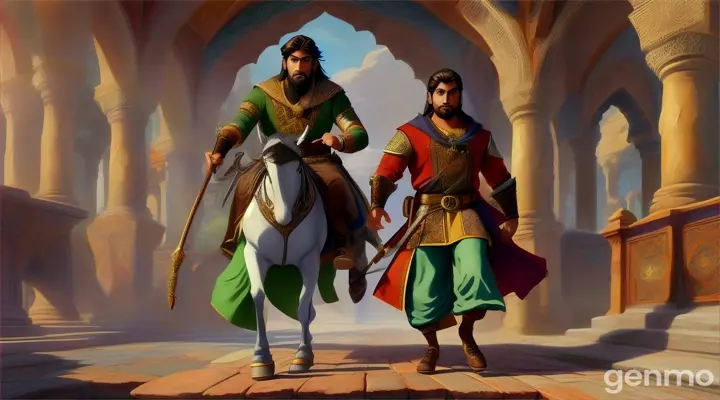 Visuals: Illustrations or animations of Amir Ali, Raja Loonkaran, and the medieval setting.