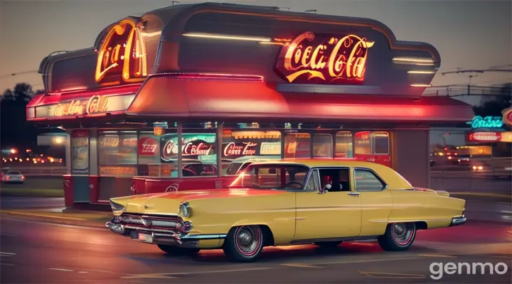 car on freeway passing a rest stop to grab food to eat