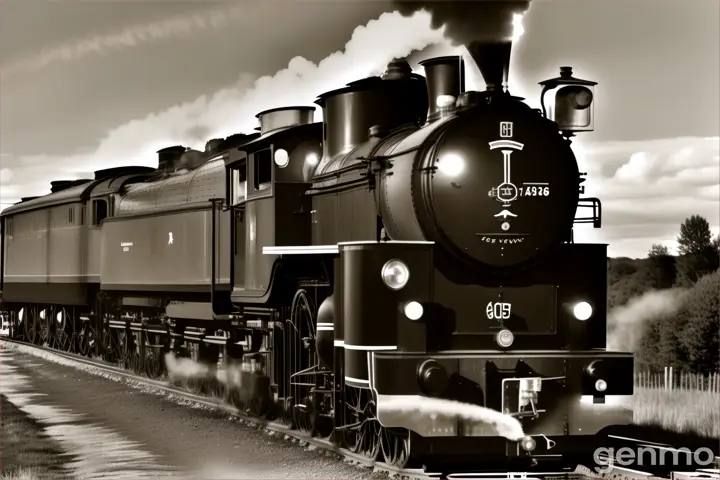 a black and white photo of a steam engine