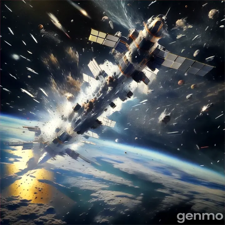 an artist's rendering of a space station exploding