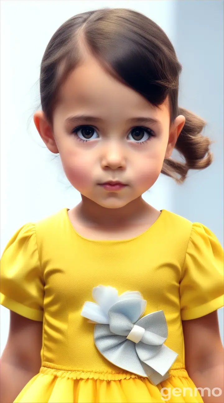 A little girl in a yellow dress runway mode