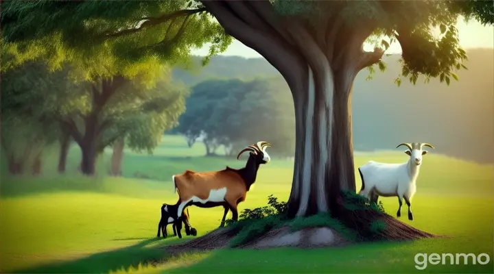 Goats grazing and eating from a coffee tree