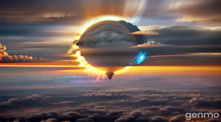 Nuclear War on earth with people with exoskeletons flying in the air and doing Magic protection circles with a blue light goddess IS healing everything 
