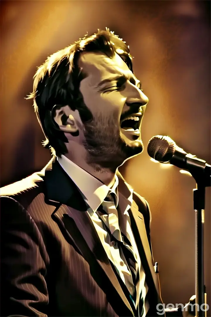 a man in a suit singing into a microphone