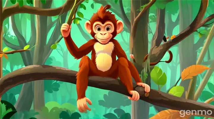 a monkey sitting on a tree branch in a forest