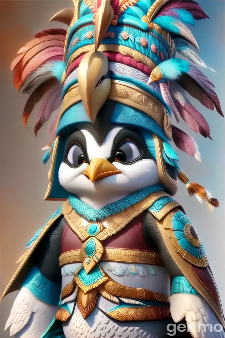 a penguin dressed in a native american costume
