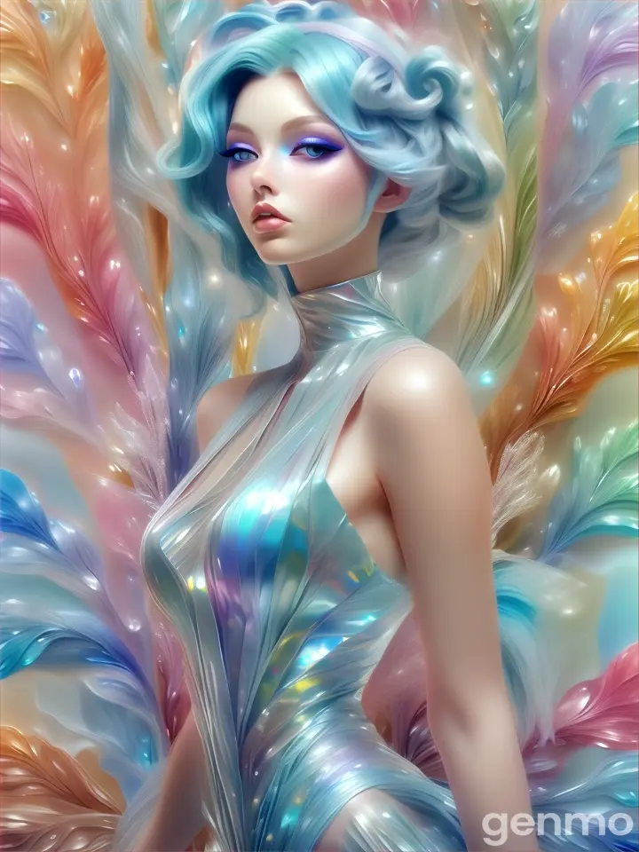 a digital painting of a woman with blue hair