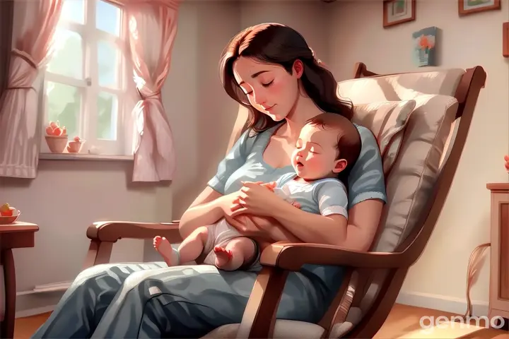 a woman sitting in a rocking chair holding a baby