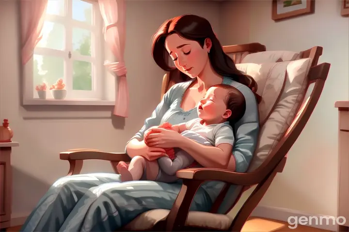 a woman sitting in a rocking chair holding a baby