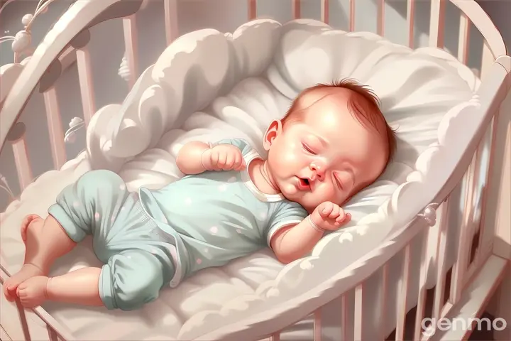 a painting of a baby sleeping in a crib