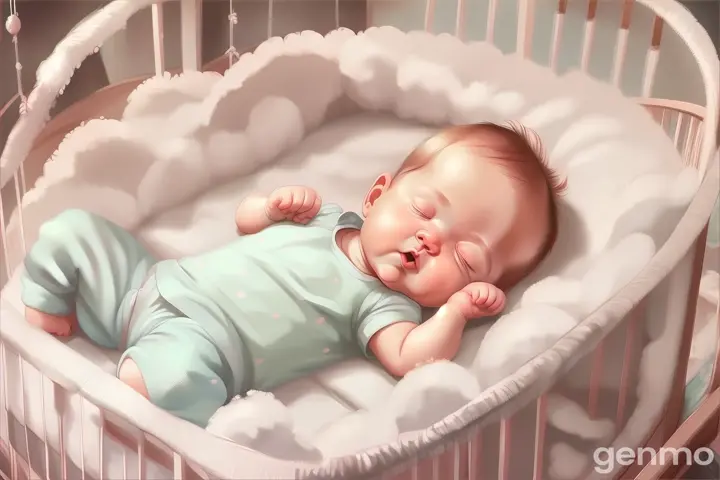 a painting of a baby sleeping in a crib