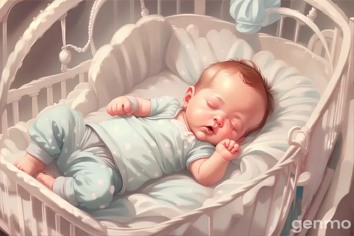 a painting of a baby sleeping in a crib