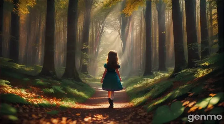 In a small, quaint village nestled at the edge of a dense forest, there lived a young girl named Lily. The villagers often whispered tales about the forest, calling it "The Enchanted Woods," but no one dared to venture too far in. One day, Lily, armed with nothing but curiosity, decided to explore the woods. As she stepped into the thick foliage, the air around her grew colder, and the trees seemed to whisper her name.