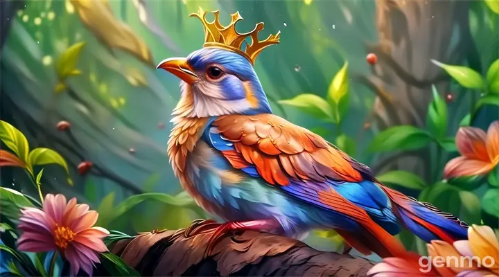 a painting of a bird with a crown on its head