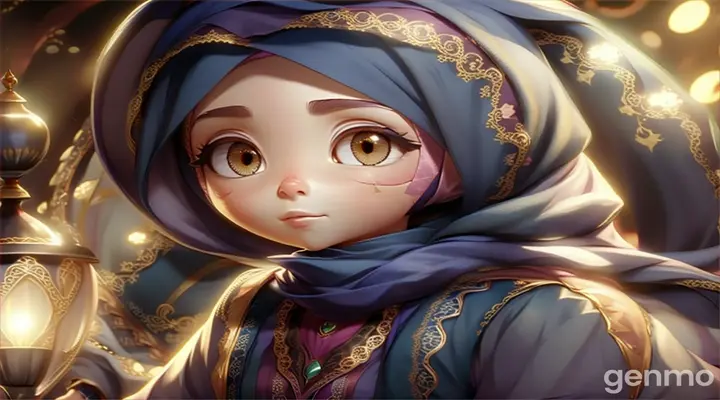 a woman in a hijab standing next to a lamp Disney inspired cloure full fairy tail story 