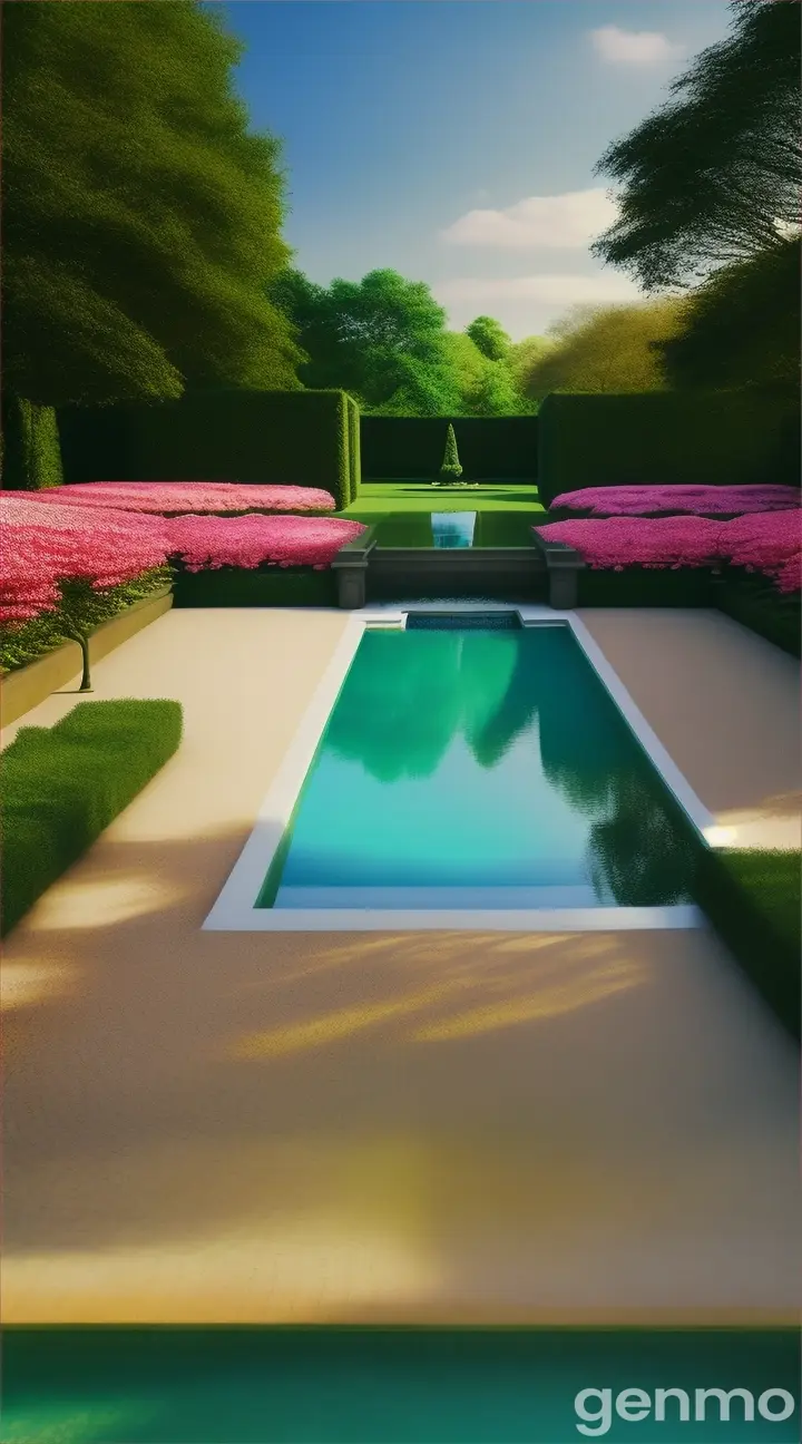  a pool in beatuful garden under sunshine