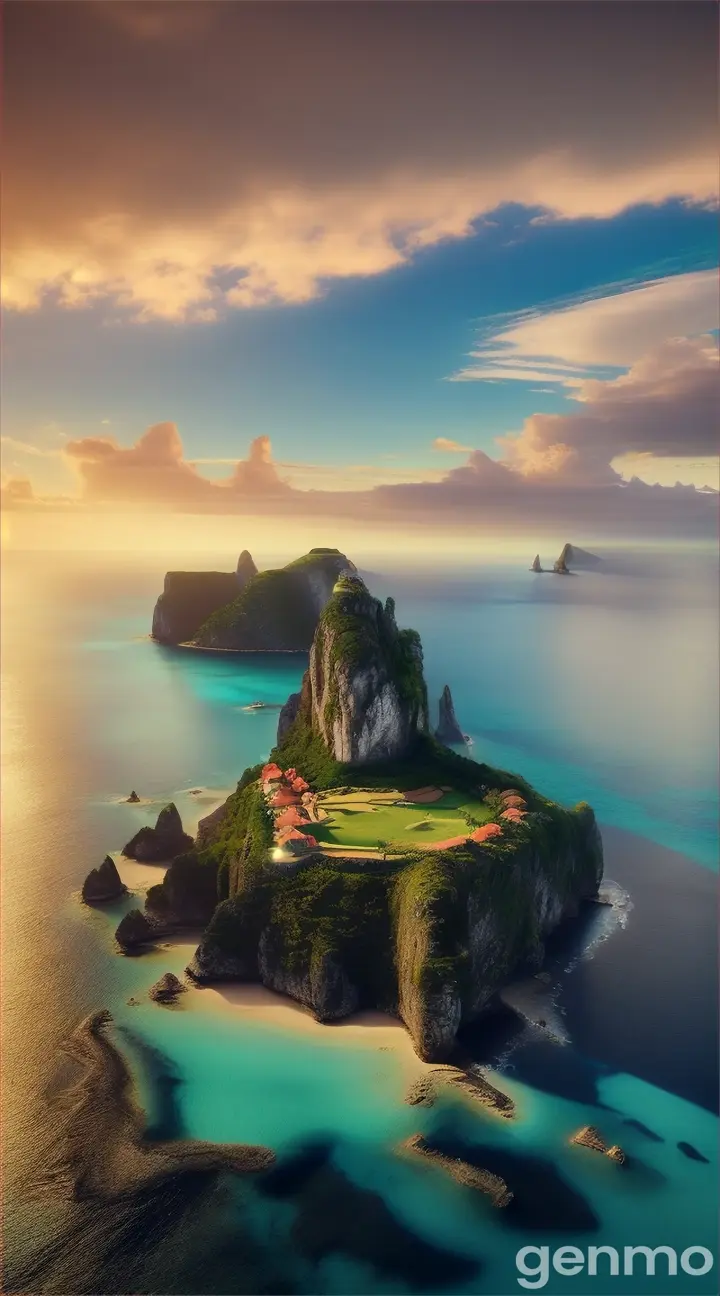 A breathtaking island paradise, with architectural marvels built by evolving gods