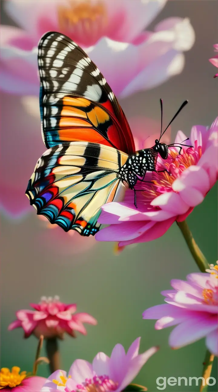 A butterfly lightly perched on a flower petal, with the petal in sharp focus and the background blurred for contrast.