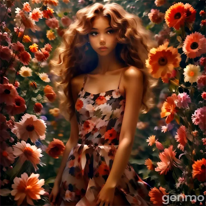 a woman standing in a field of flowers