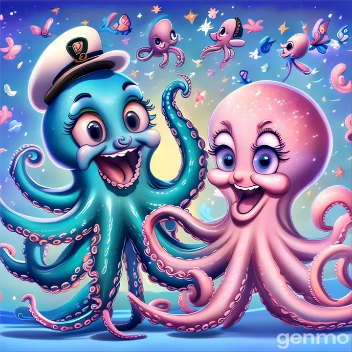 a couple of octopus standing next to each other