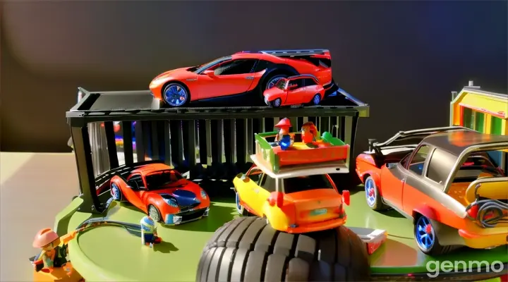 a couple of toy cars sitting on top of a table