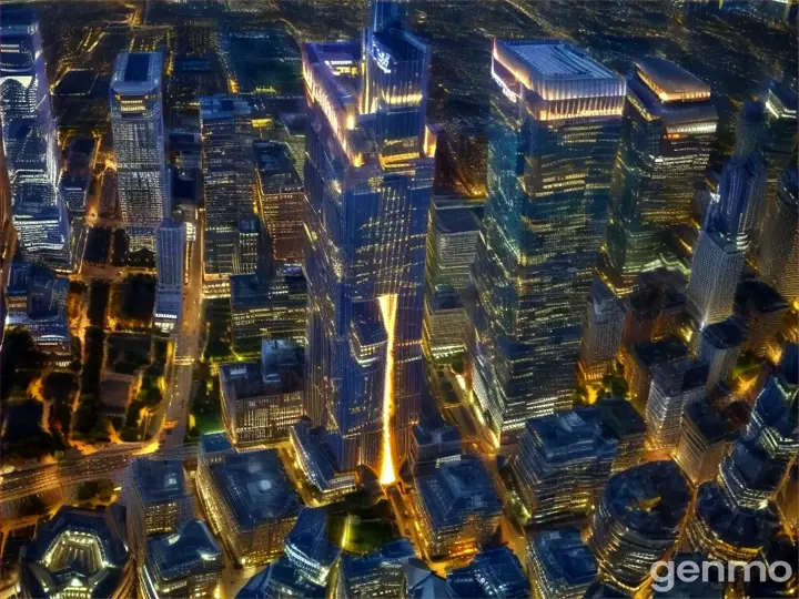 an aerial view of a city at night