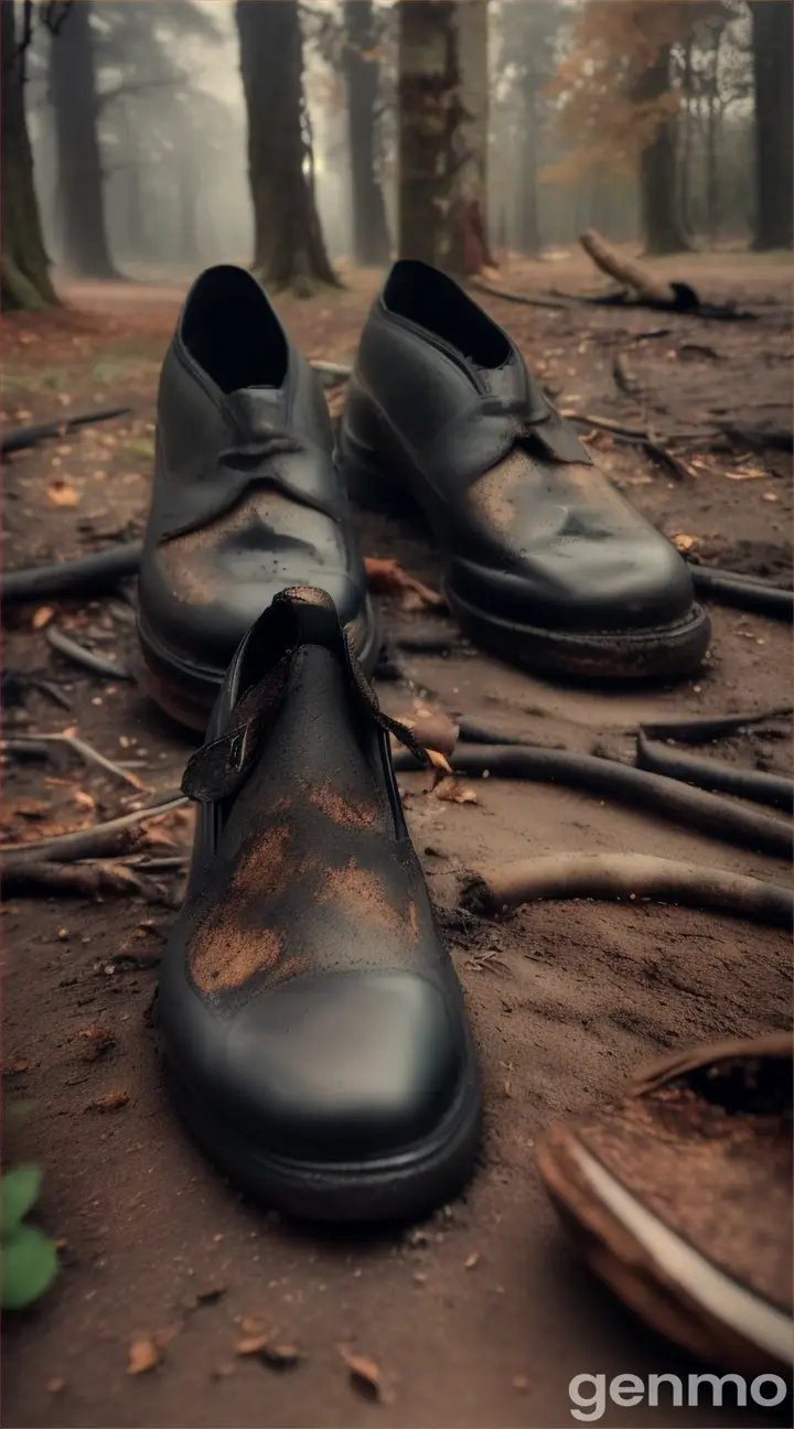 **Burnt Slippers**: The next morning, the village is quiet. The ground near the tree shows three pairs of burnt slippers, slightly charred, lying in the dirt, as a sign of the friends’ mysterious fate.