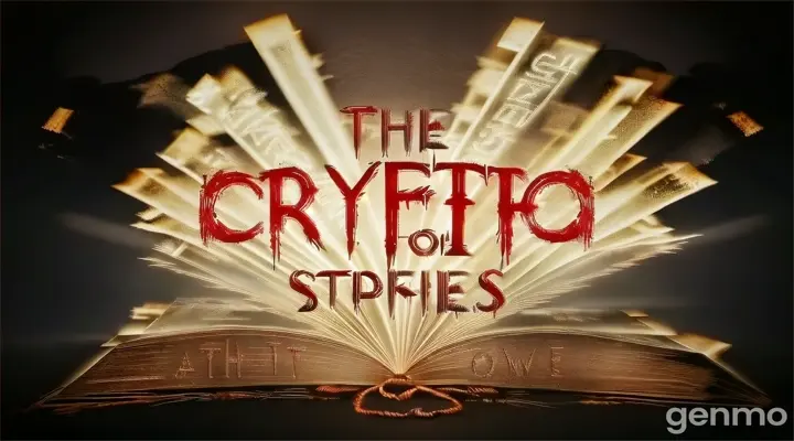 The screen fades to black, with the words "The Cryptic Stories" slowly appearing in the center. The text glows eerily before the screen fades out completely.