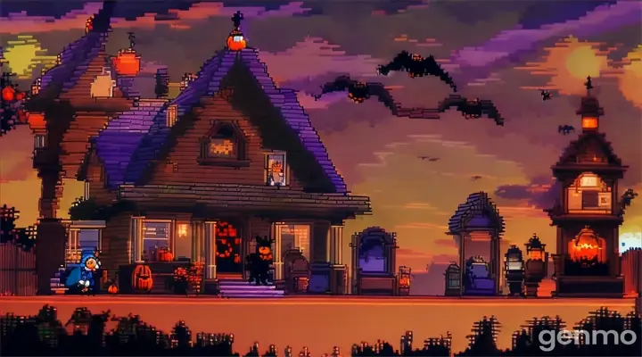 a halloween black cat 16-bit video game