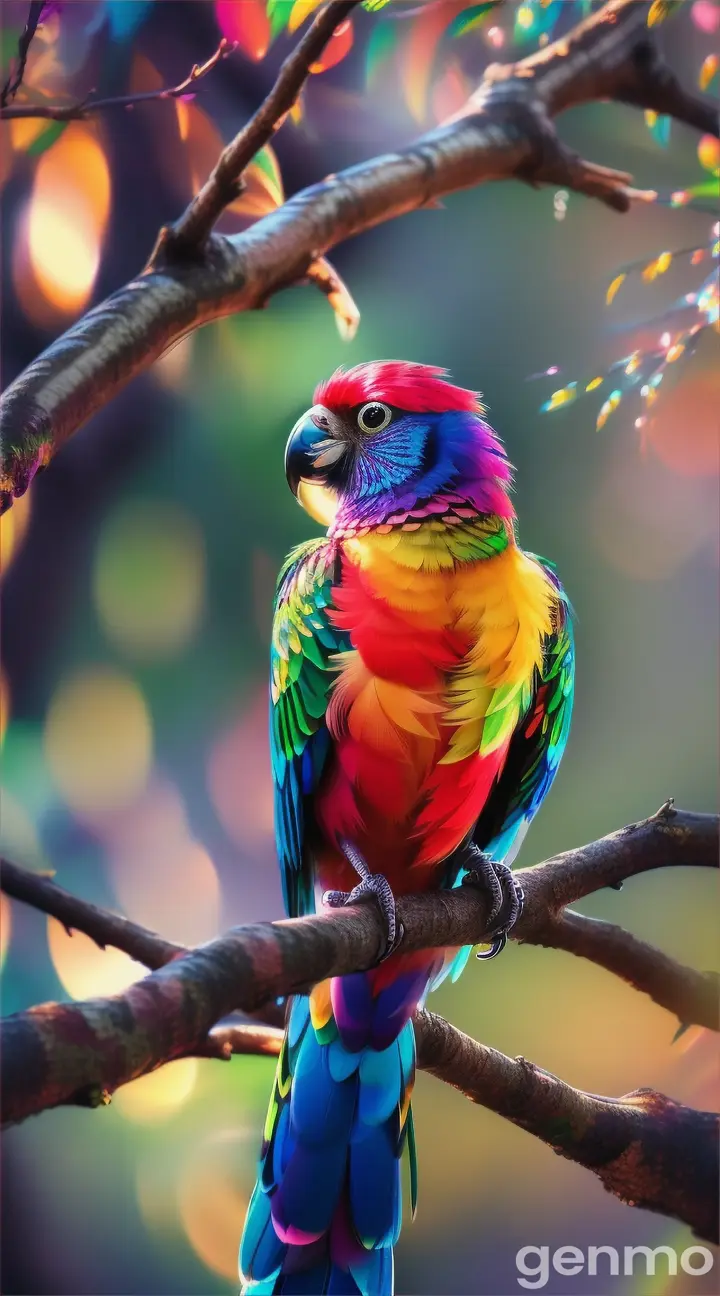 Rainbow cute bird, beautiful, cute fractals, glitter, rainbow fractals, multicolored fractals, magic nature, fairy, cute bokeh