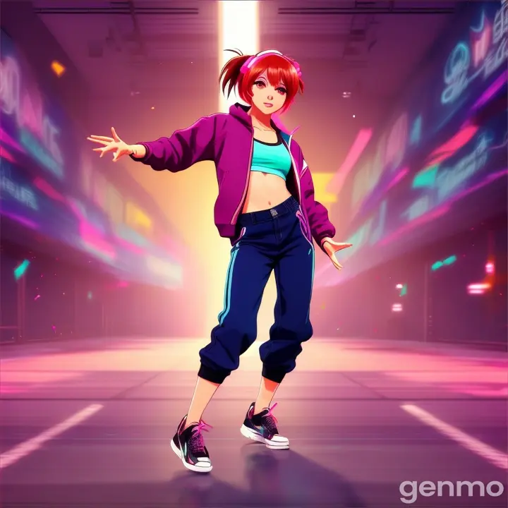 Dancing girl in hip hop style, anime, empty background, loop