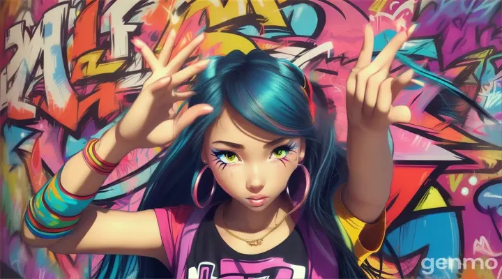 Dancing girl in hip hop style, anime, empty background