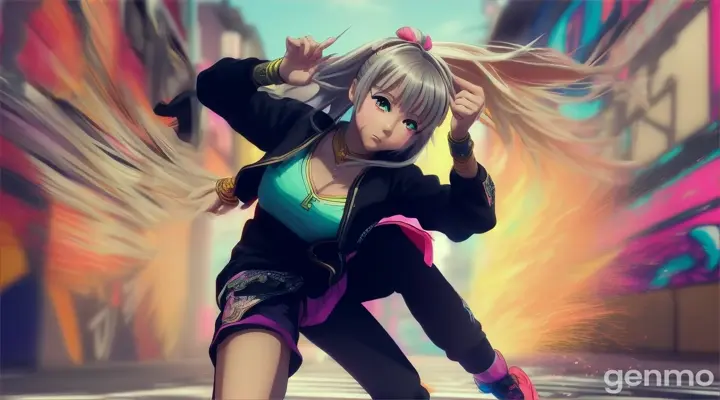 Dancing girl in hip hop style, anime, empty background