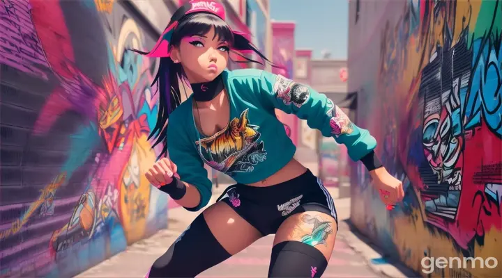 Dancing girl in hip hop style, anime, empty background