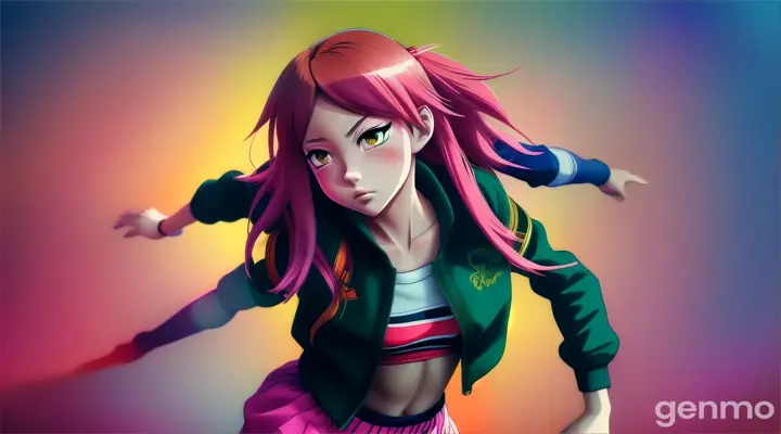 Dancing girl in hip hop style, anime, empty background