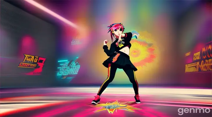 Dancing girl in hip hop style, anime, graffiti background