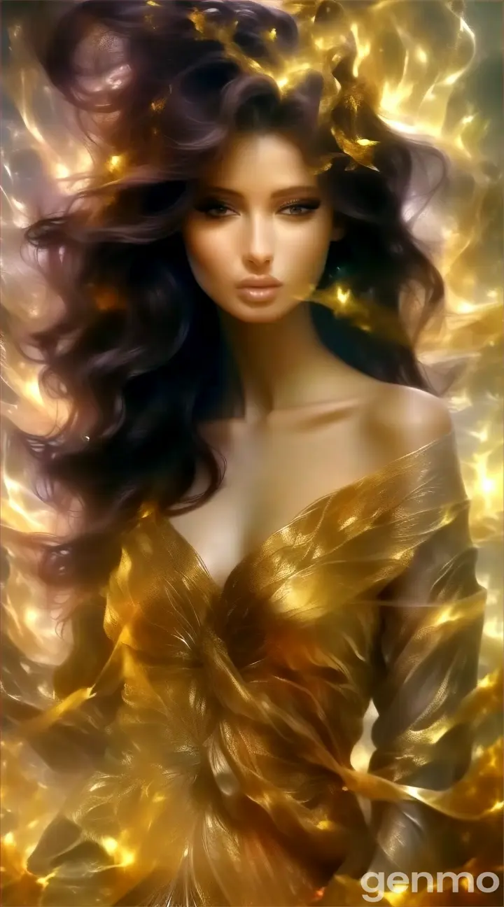 a painting of a woman in a golden dress