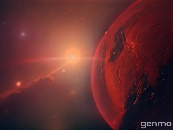 Space, sun, red sun, red lighting, Big planets