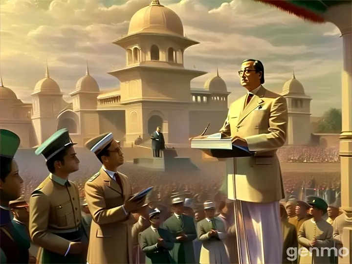 a man standing at a podium in front of a crowd of people