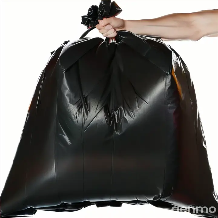 a hand holding a black bag with a bow on it