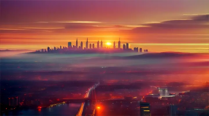 A sunrise shot over the city skyline, symbolizing a new day and fresh hustle.