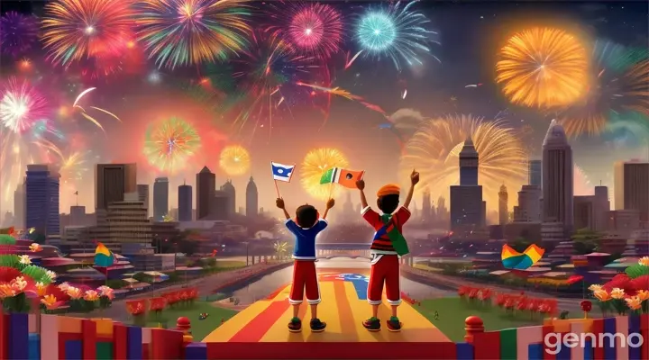 “create a animation for kids children cartoon video Today the country is celebrating, there is enthusiasm in the hearts of the tricolor The fluttering sky, look how many colours there are Children are toys, lovely flowers of the country We sing together, sweet tunes Stars indian flag independence day animation and moving and enjoy children”