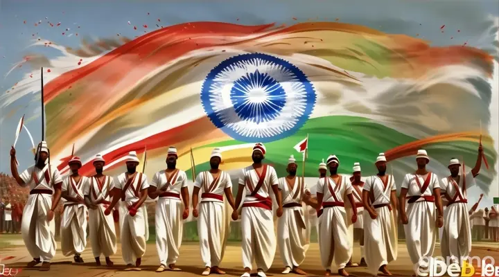 a group of men standing next to each other in front of a flag