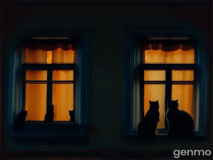 a couple of cats sitting in a window sill