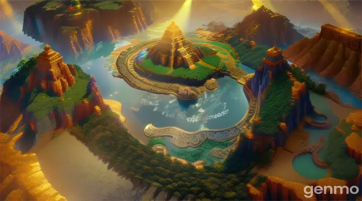 A stunningly detailed and vibrantly colored 3D rendering of a whimsical fantasy Mayan and Aztec world map, replete with lush forests, majestic mountain ranges, and shimmering canals, bathed in warm golden ring light that projects a sense of wonder and excitement, with an exaggerated dreamlike quality reminiscent of Pixar’s signature style, brought to life through the powerful Unreal, Octane, and Vray rendering engines, with rich, velvety texture and intricate details that invite exploration and discovery, with a mesmerizing play of colors, including emerald greens, sapphire blues, amethyst purples, and bright yellows, all harmoniously combined to create an enchanting, otherworldly atmosphere that invites the viewer to step into its magical realm.a painting of a tropical island with a rainbow in the sky