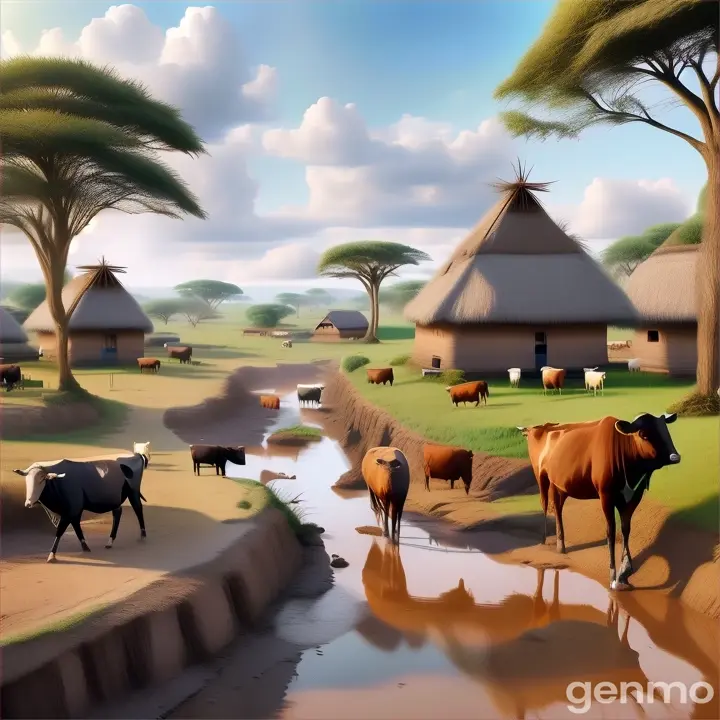 a herd of cattle standing on top of a lush green field