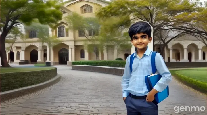 a young boy standing in front of a building. He took admission in the best college of the country. Through hard work and dedication, Rahul got admission in one of the most prestigious colleges of the country. 